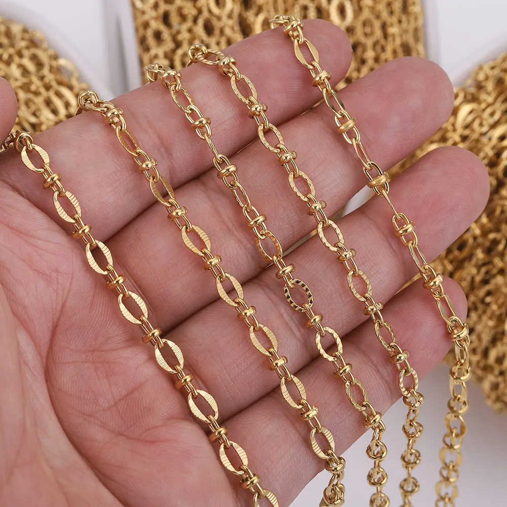 

1 Meter Width 5 Stainless Steel Plated Gold Curb Oval Handmade Chain Roll Cuban Chains for DIY Necklace Jewelry Making Supplies