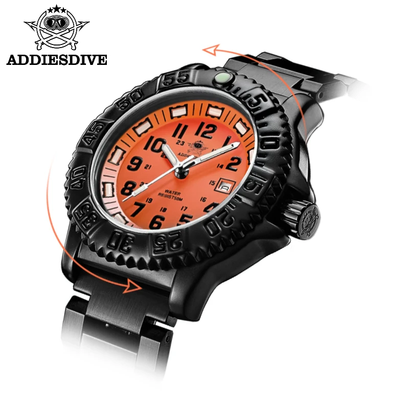 

Addiesdive Quartz Watch Outodoor Military Men's Watch Vintage Miyota2115 Movement Stainless Steel Case Bracelet 5ATM C3 Luminous