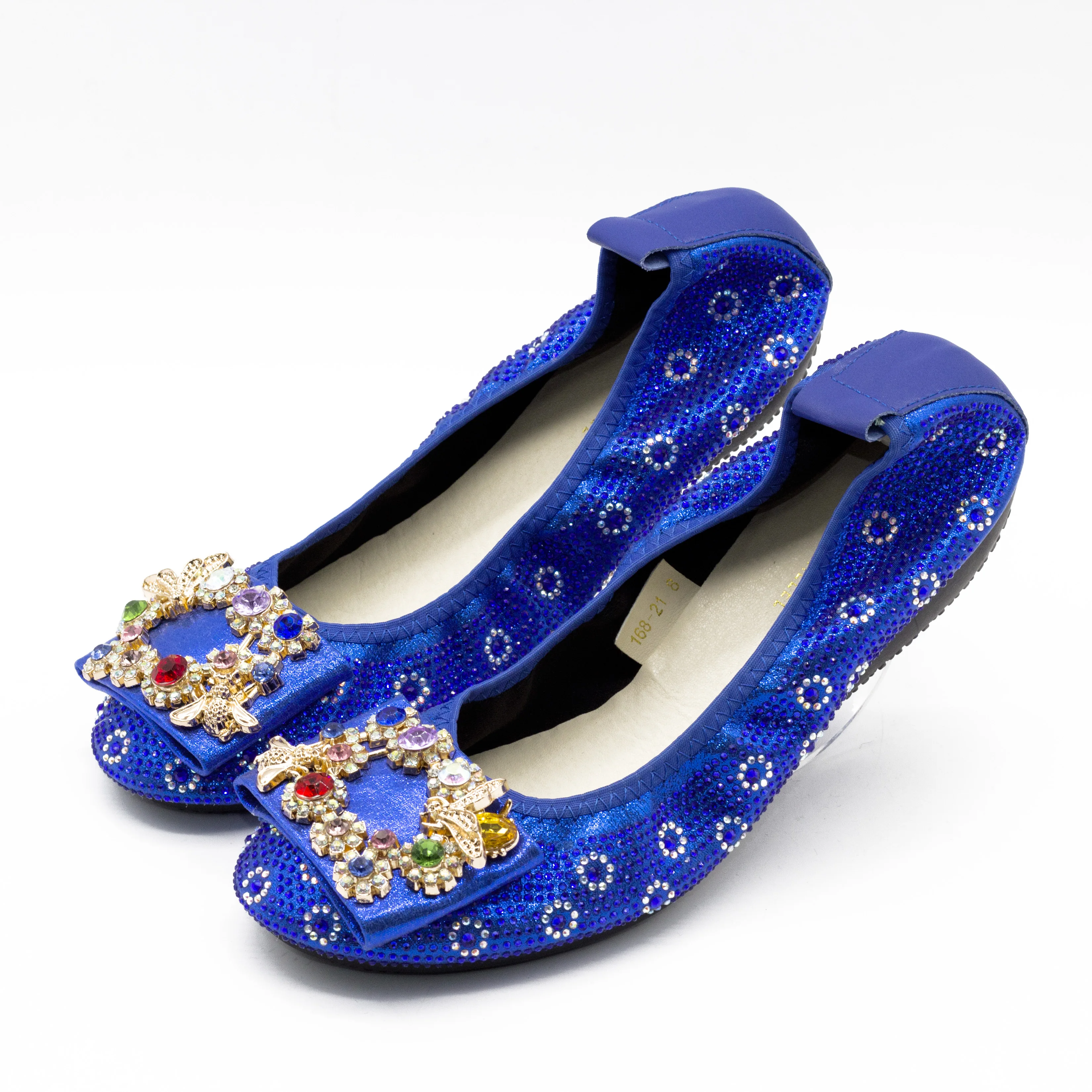 168-21 Royal Blue Plus Size 43 44 45 Women Flats Flexible Ballet Shoes 2022 New Designer Wedding Flats Nurse Flat Shoes Women