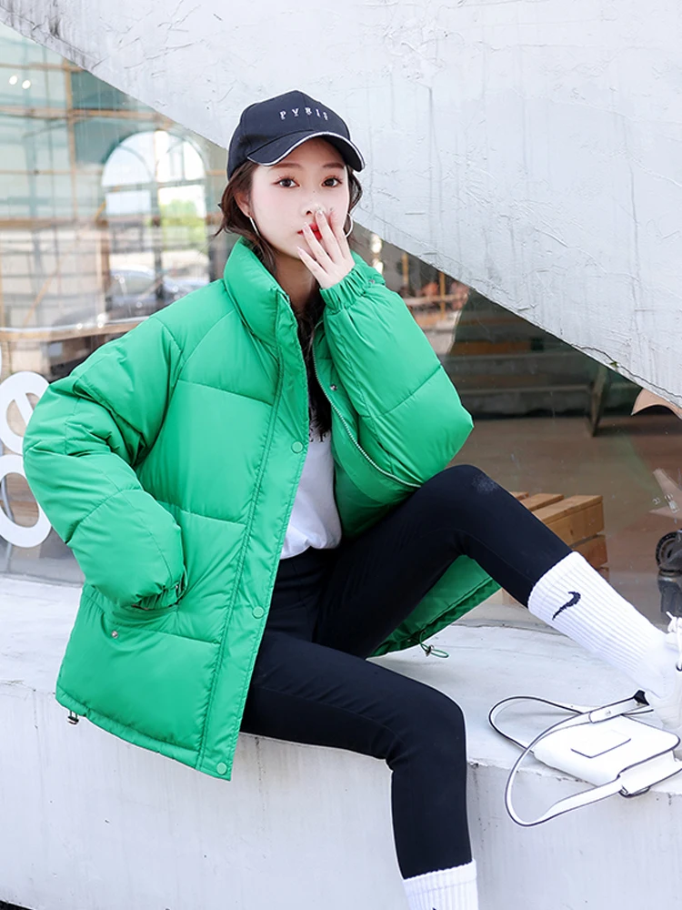 2022 Women's Winter Jacket Streetwear Zipper Straight 8 Solid Color Padded Coat Warm Femme Parkas Black Women Clothing