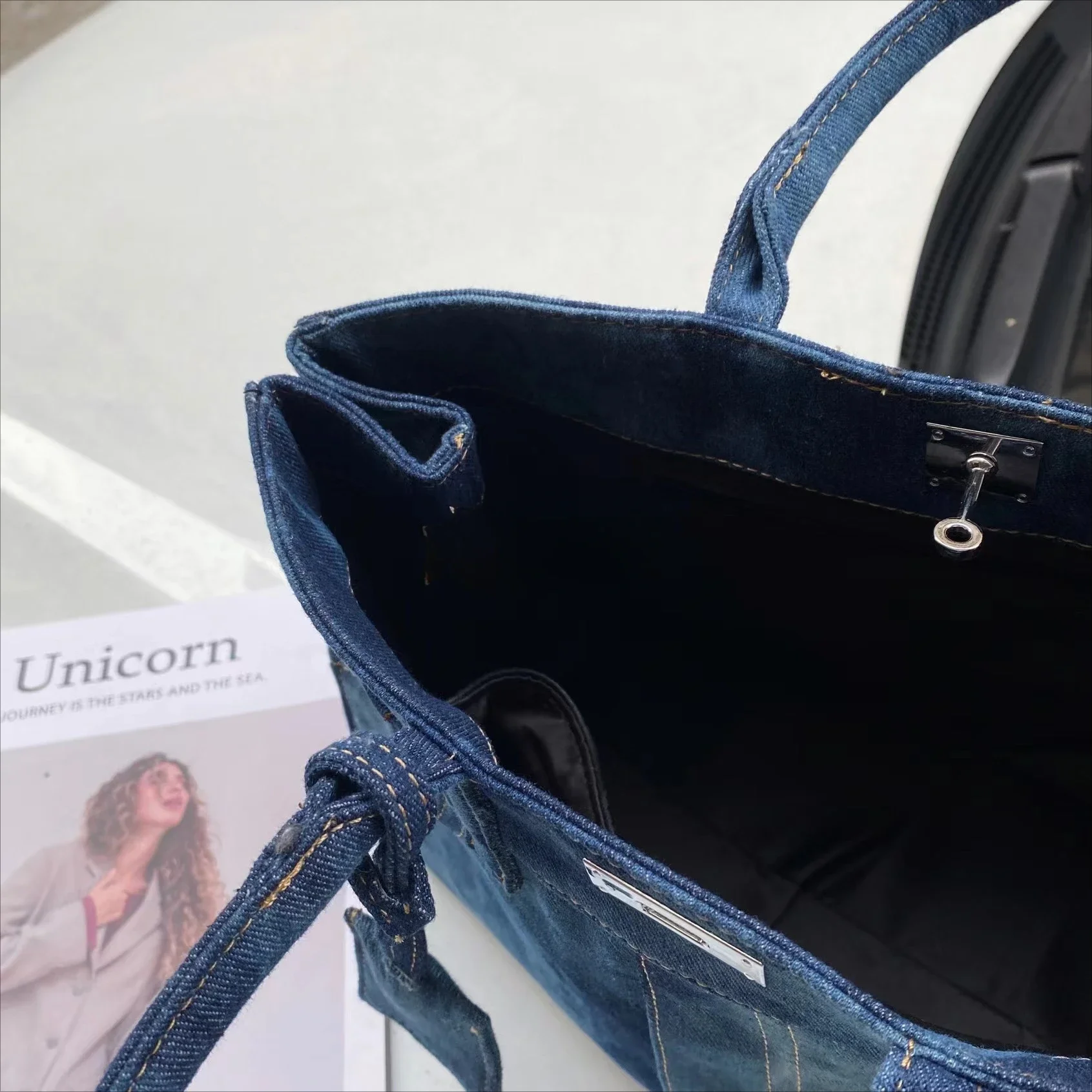 Fashion Trend Locomotive Jeans Platinum Bag