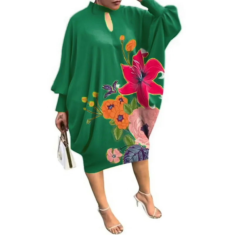 

African Dresses for Women Summer African Women O-neck Printing Polyester Long Sleeve Dress African Robes African Clothes