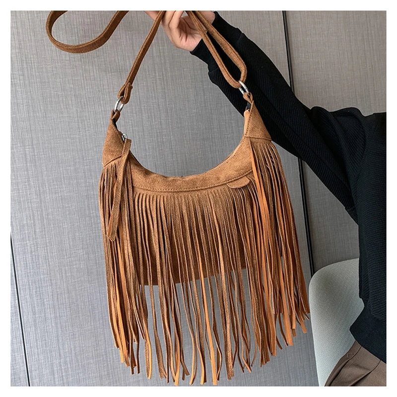 

Fitshinling Vintage Suede Female Shoulder Bag Large Capacity Fringe Boho Bags For Women New In Fashion Bohemian Tote Bag