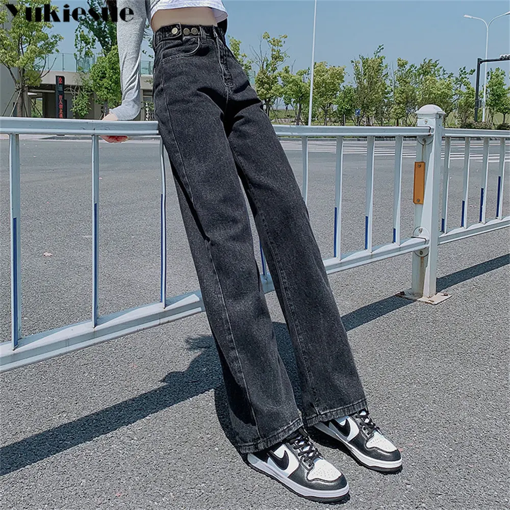 Женские винтажные джинсы с высокой талией, свободные прямые длинные брюки с широкими штанинами, для отдыха, 2022