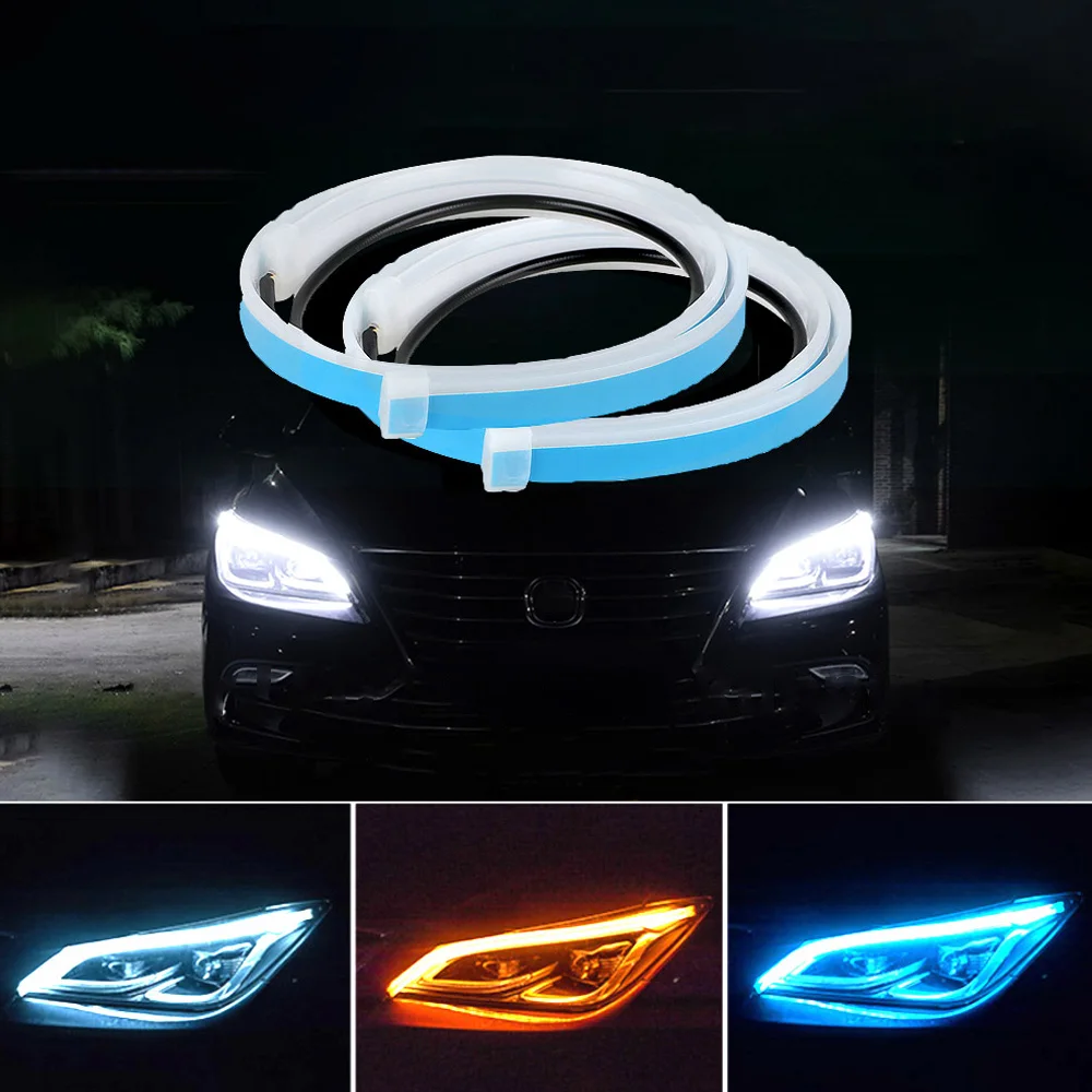 

2piece New Car led DRL Daytime Running Light Strip Waterproof 30cm 45cm 60cm Flexible Soft Tube Guide Headlight LED Strip Lights