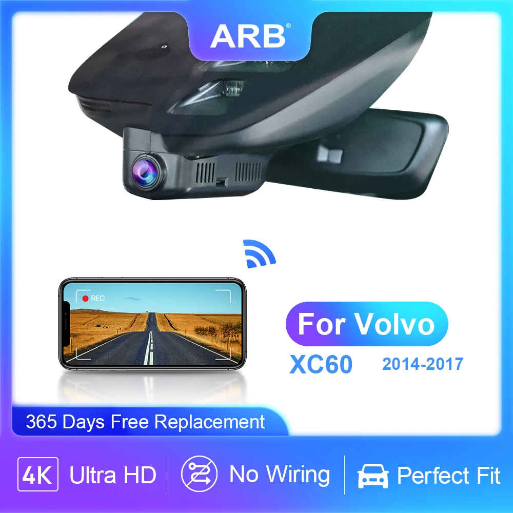 

Car Dash Camera for Volvo XC60 1st Gen Facelift 2017 2016 2015 2014, ARB 4K 2160P OEM Look Car DVR APP Control WIFI Connection