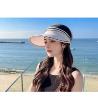 new fashion solid color black glue empty top hat summer sunshade hat sunscreen big brim holiday beach sun hat women