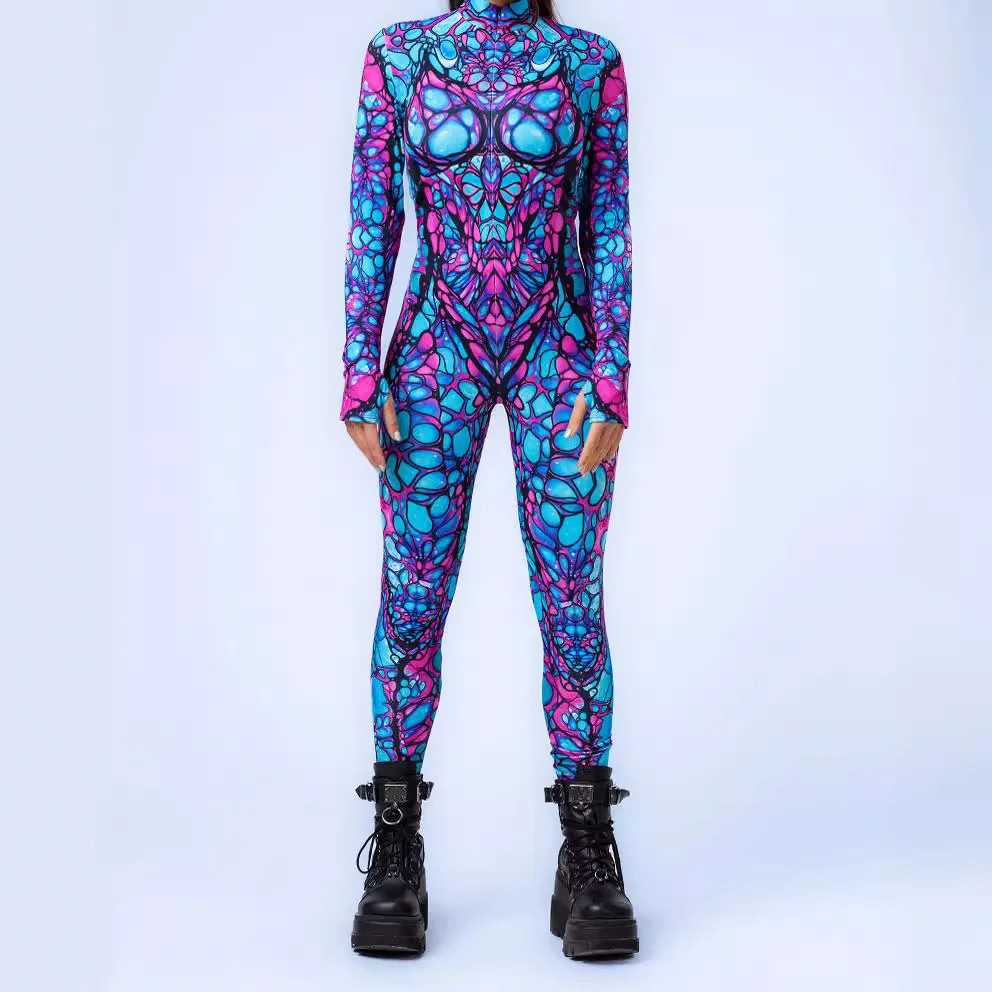 Фото Женский сексуальный костюм Zentai разноцветный комбинезон, готический морфый костюм, женский костюм для косплея, костюм для Хэллоуина, фестиваля, вечеринки №4