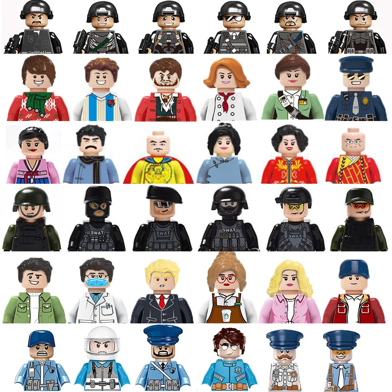 

Mini City Worker Occupation Building Blocks Doctor Security Staff Captain Pirate Buddhist Monk Family Anime Game Figurine Model