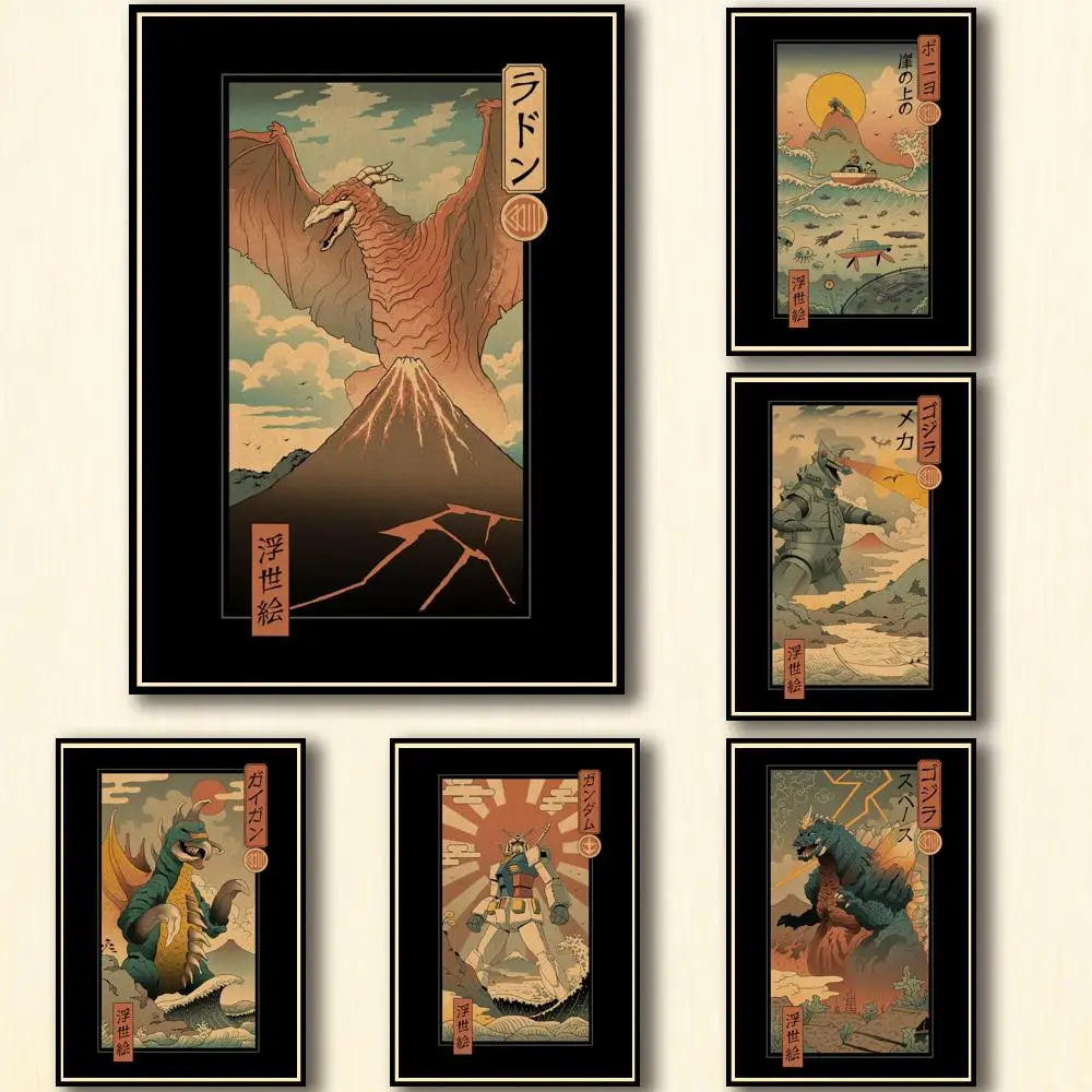 

23 Designs Anime Movie Ukiyoe Kraftpaper Poster Ghibli Alternative Artwork Decal Fancy Wall Sticker for Coffee House Bar