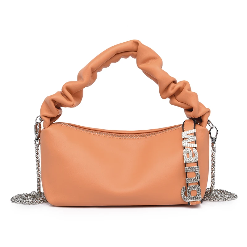 

Сумки для женщин, простые однотонные Сумки из искусственной кожи с надписью, цепочкой на молнии, вместительная Портативная сумка через плеч...