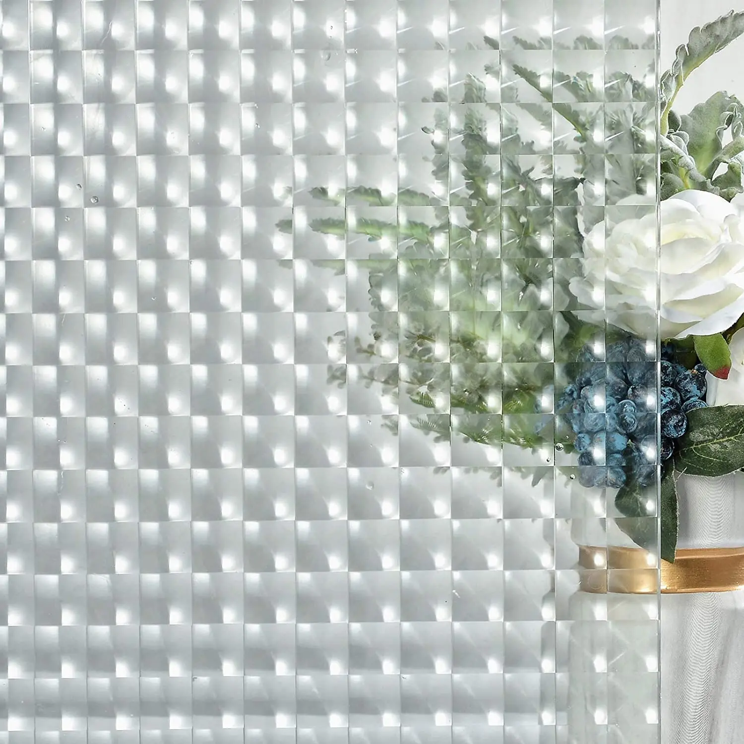 

Decor Window Privacy Film Non Adhesive Window Cling Glass Vinyl 3D Square Window Cover Frosted Glass Decal Sticker UV Resistant