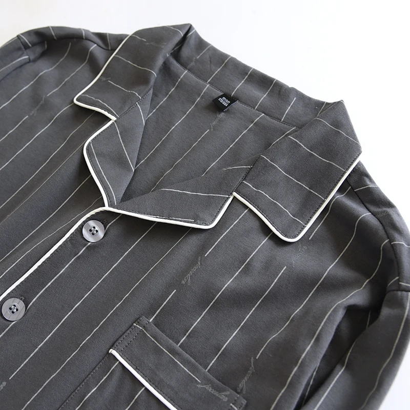 Knitted Cotton Men's Pajamas Sets Spring Autumn Long Sleeve Trousers Home Clothes New Casual Pijamas 2 Piece Male Nightgown Suit