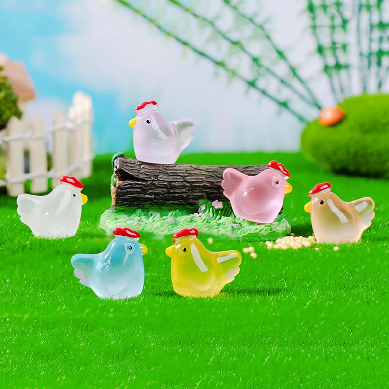 

5 Pcs Lovely Glow In The Dark Pullet Decoration Cute Luminous Little Hen Ornaments Figurines DIY Mini Garden Landscap Decor