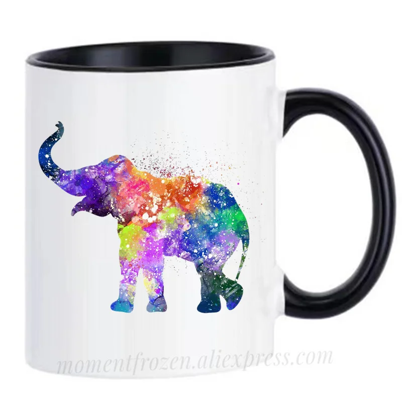 

Watercolor Elephant Mugs Handle Tea Coffee Cups Creative Milk Drinkware Personality Morph Coffeeware Home Decor Birthday Gifts