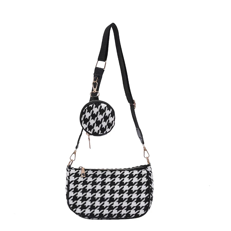 

2022 New Ladies Vintage Plaid Print Shoulder Bag Mini Round Pendant Bag Casual Small Messenger Bag Composite 2 Pieces