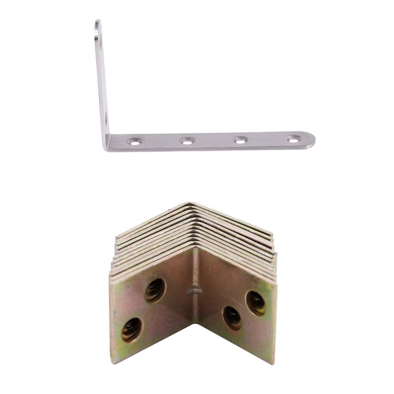 

13 Pcs Shelf Support 90 Degree Right Angle Bracket, 1 Pcs Silver & 12Pcs Brass Color