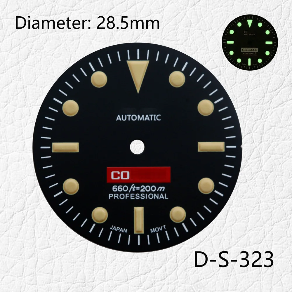 

28.5mm SKX007/SUB Modification Green Luminous Dial Watches Accessories for NH35 NH36 Automatic Movement With S Logo Customizable