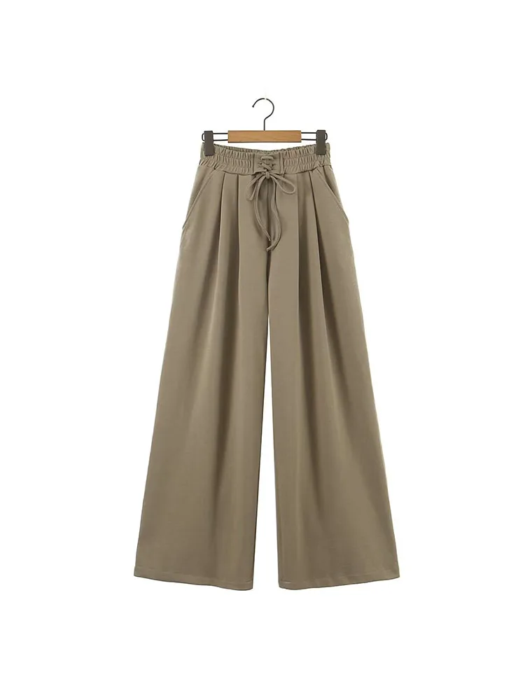 

PB&ZA Women New Fashion Drawstring Loose Sweatpants Retro Stretch Waist Pocket All-match Casual Chic Female Trousers Mujer