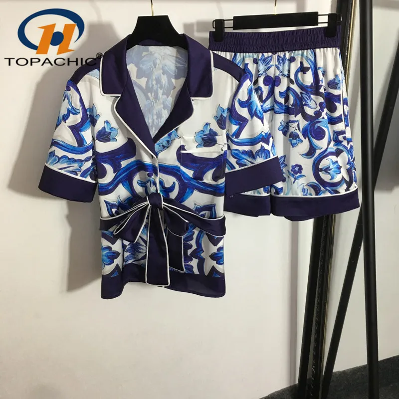 

Женский Повседневный комплект, голубая рубашка с коротким рукавом, завязывающимся на талии бантом и шорты с эластичным поясом, 7,28