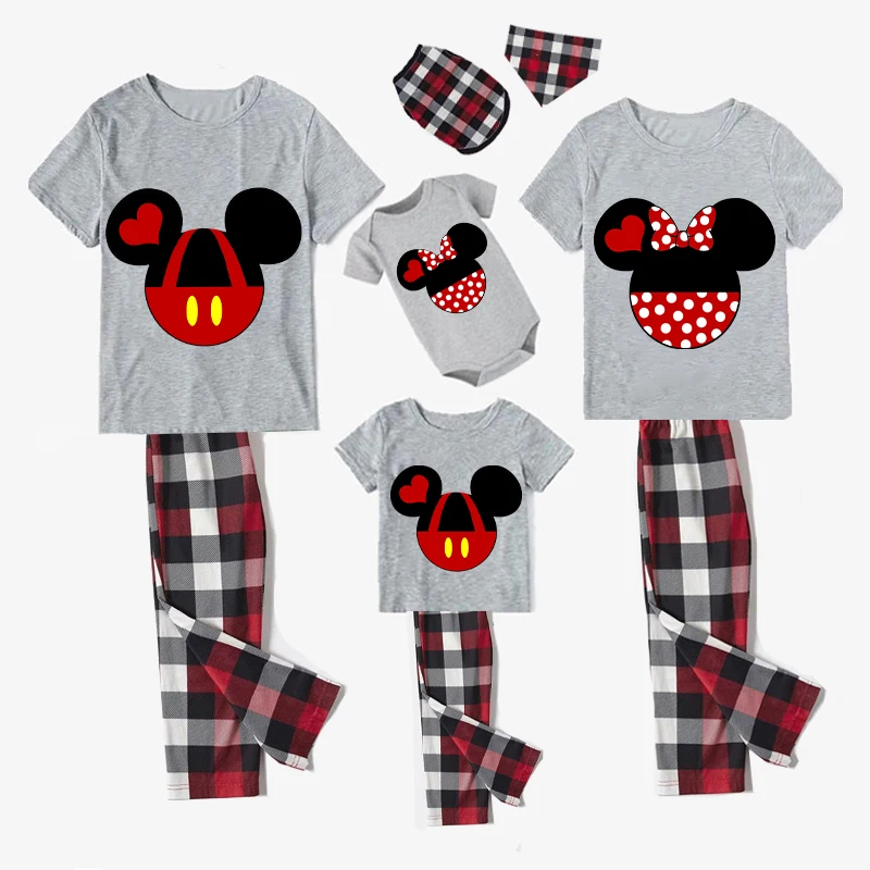 Family Matching Pajamas Exclusive Design Cartoon Mice Heart Gray Pajamas Set