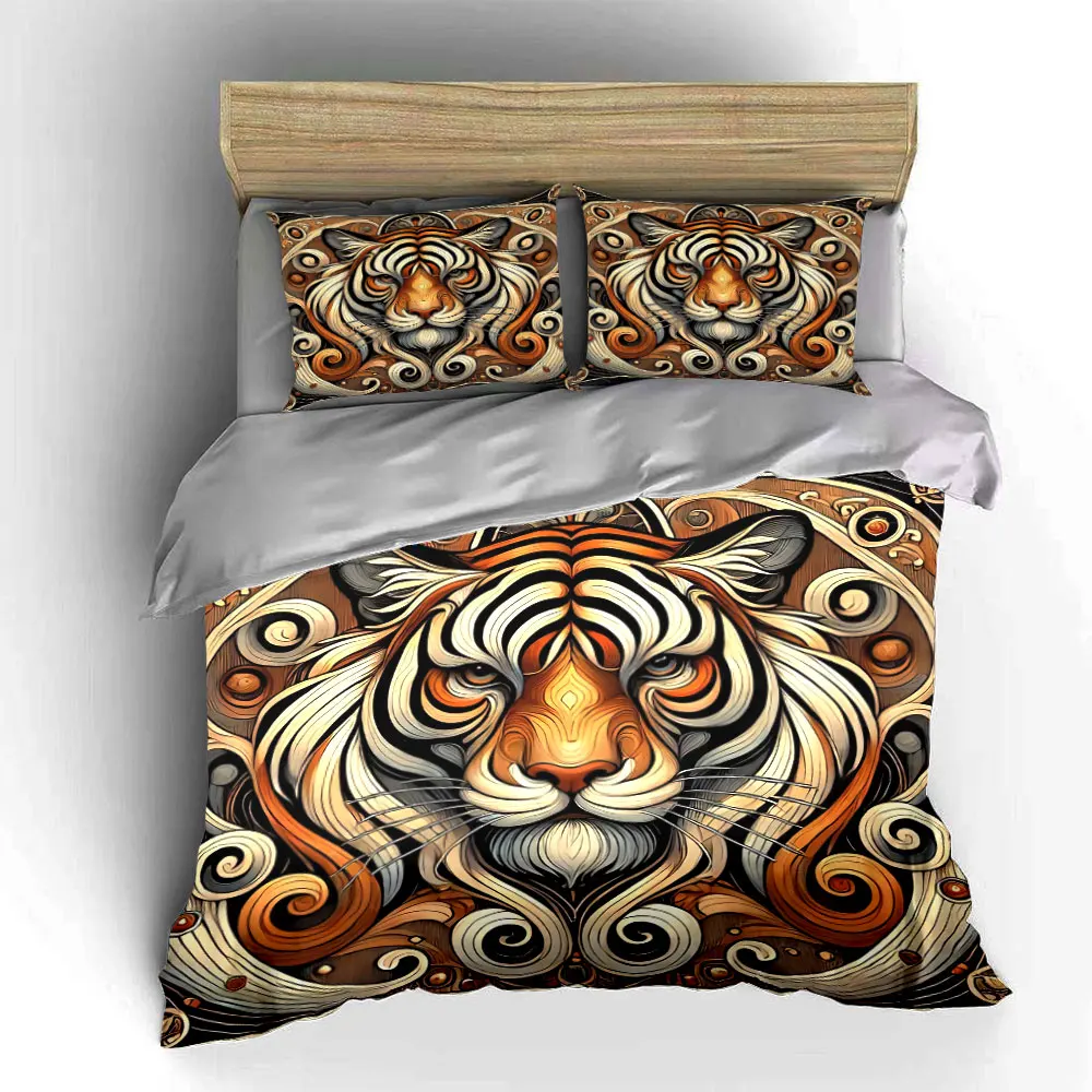 Фото Комплект постельного белья Tiger Art Decor из трех предметов: 1 пододеяльник, 2 наволочки, для односпальных, двуспальных, королевских и очень больших кроватей, подарок №5