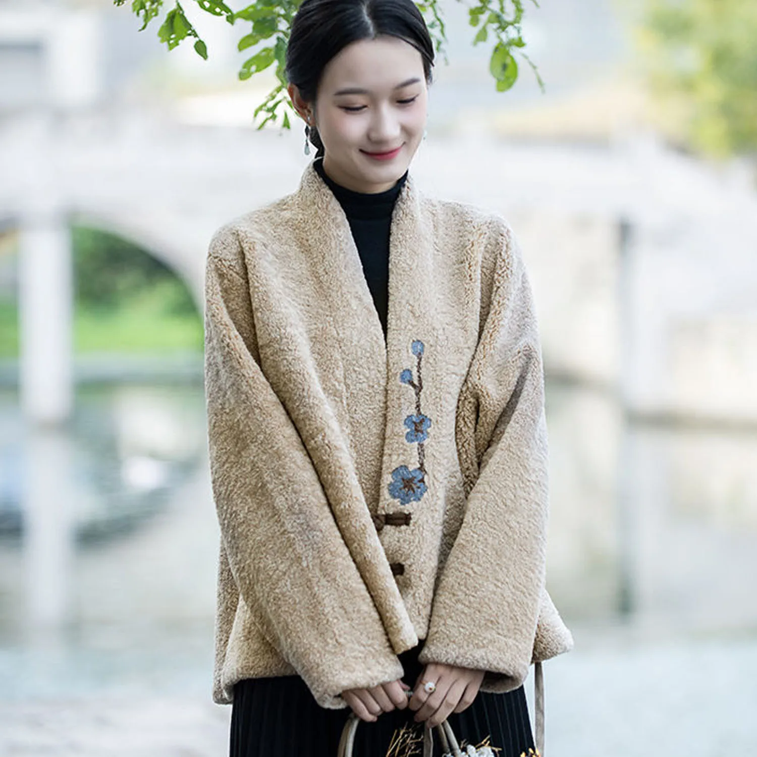 Parka Women's Slim Coats Jackets 2022 Winter Lamb Cashmere Cotton-Padded Splicing Embroider Chinese style Skinny Parkas Woman