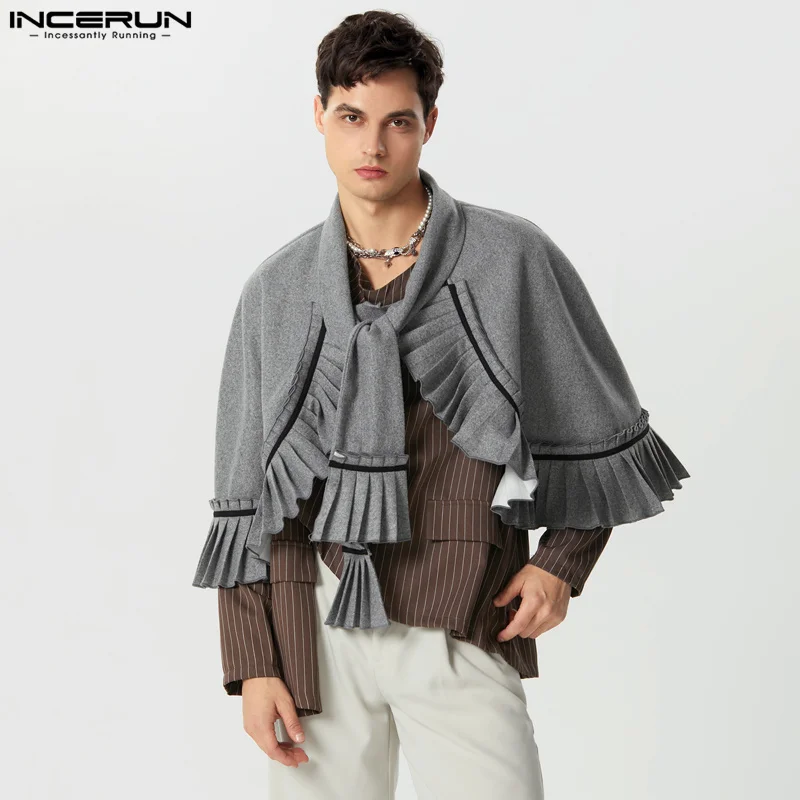 

Мужская накидка 2023, шарф в стиле пэчворк, на шнуровке, плиссированная уличная одежда, Тренч неправильной формы, модные мужские пальто, пончо, женская одежда