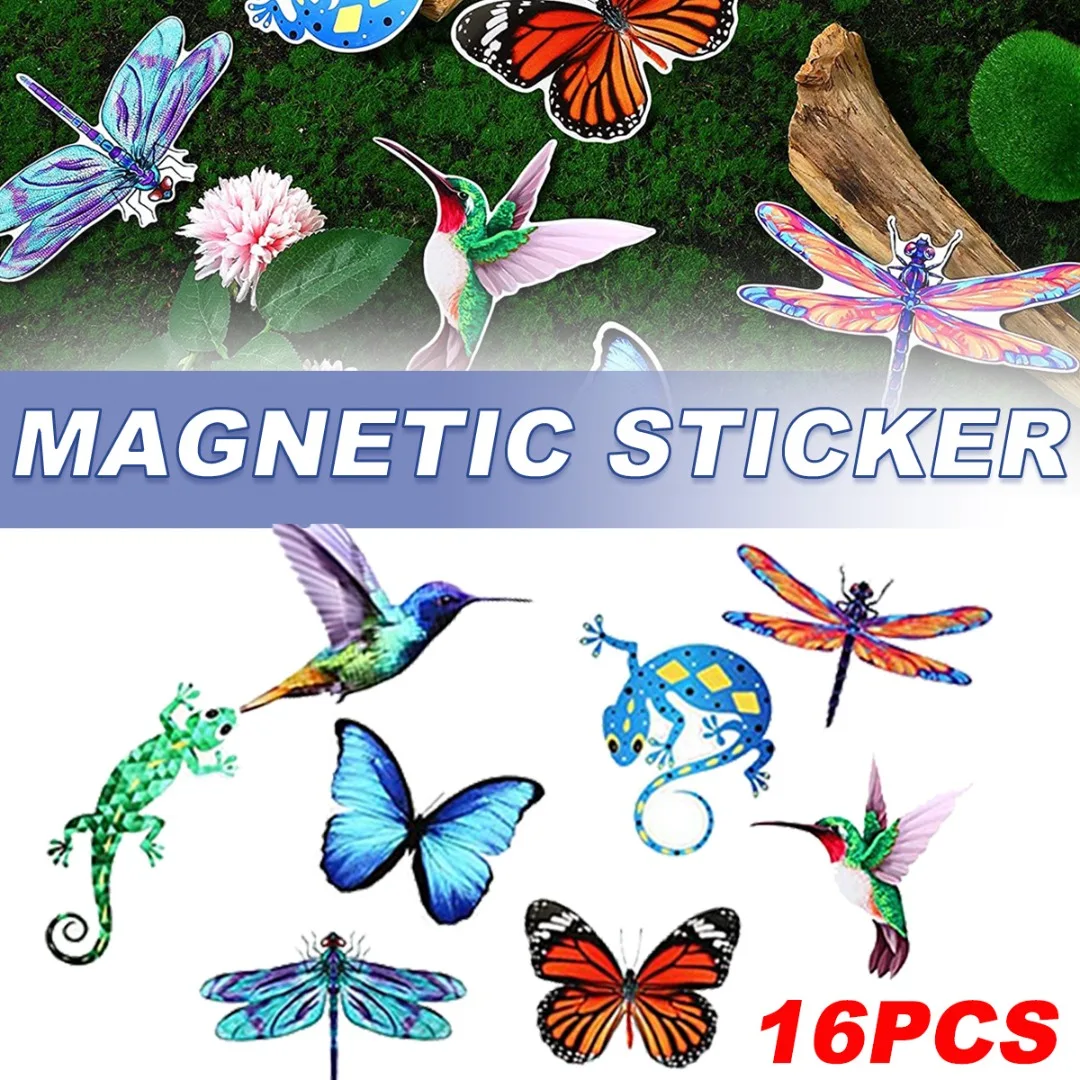 

16 шт., магнитные наклейки на двери, бабочки, стрекозы, колибри