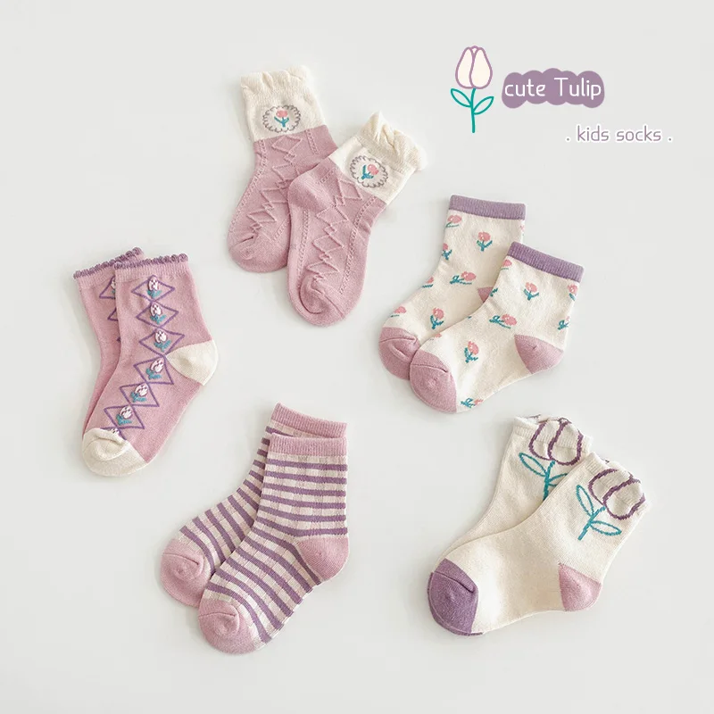 

Baby Girls Socks for Ruffle Boy Kids Short Cotton Socks 5pairs flower