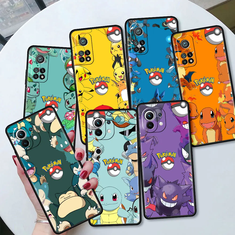 

Pikachu Cartoon Gengar Black Case For Xiaomi Mi 11 12 Lite 5G NE 12T 10 9 10T 12S 11T 9T Note 10 Lite Soft Funda Phone Cover