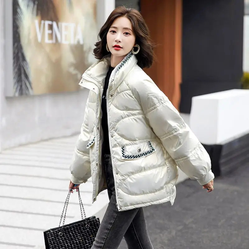 2022 Fashion Autumn Winter Women White Duck Down Jacket Female Casual Stand Collar Slim Thin Zipper Warm Short Down Coat Y217