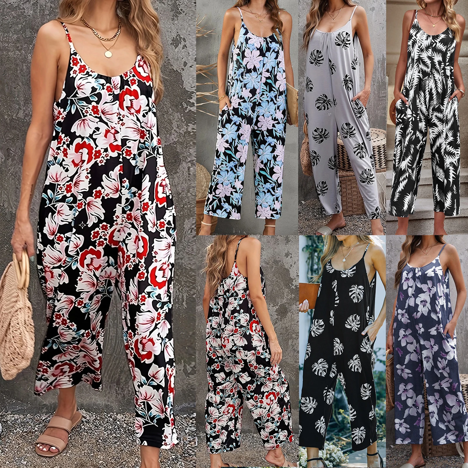 

Harajuku Fashion Wide-leg Jumpsuit Baggy Pants Casual Printing vintage jump suit One-piece Women Summer Oversize Jumpsuits S-5XL