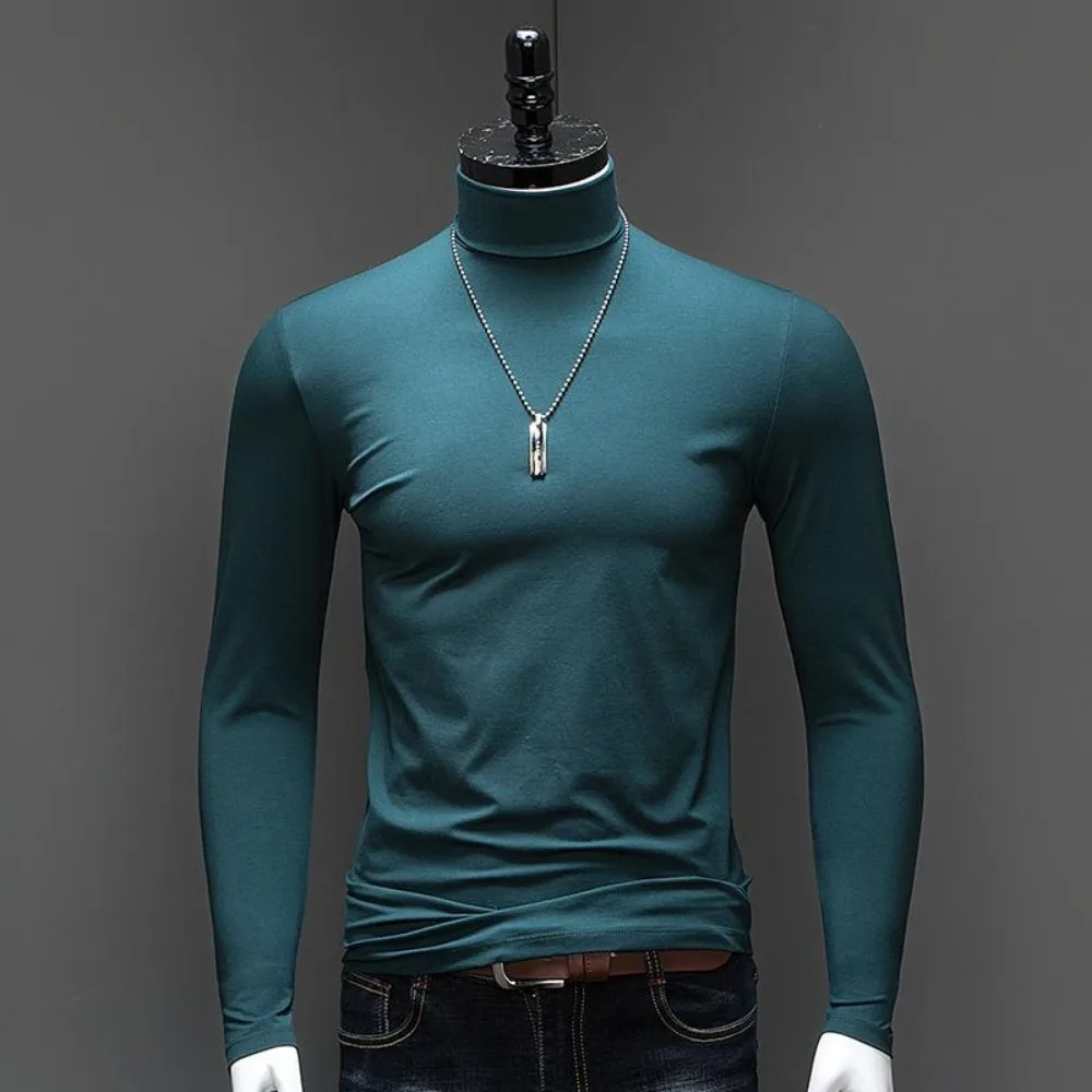 Роскошная модная мужская повседневная водолазка в стиле K-POP Базовая рубашка с