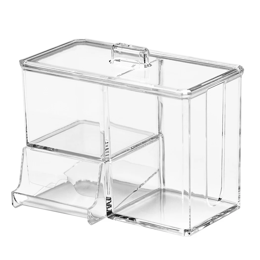 

Акриловая коробка для ватных палочек с 3 ячейками, портативный прозрачный контейнер для макияжа, держатель для ватных палочек, коробка для х...