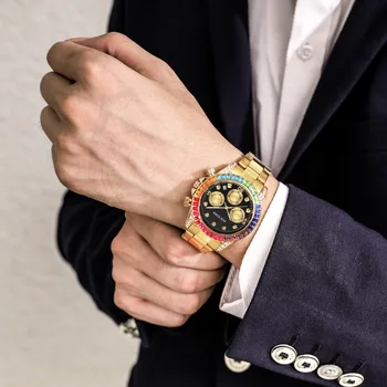Luxury Top Brand Quartz Watch For Men Full Diamond Colorful Chronograph Military Watches Man Clock Male Wristwatch Reloj Hombre Other Image