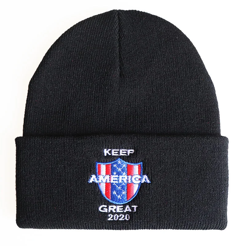 

2020 Trump Trump Wool Cap, America Great Again Embroidery Knitted Hat หญิง สไตล์เกาหลี handmade หมวกไหมพร