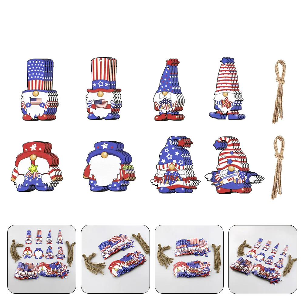 

Gnome Day Wood Hanging Wooden Patriotic July Memorial Ornaments 4Th Independence Leprechaun Of Decor Tag Tags Cutouts Pendants