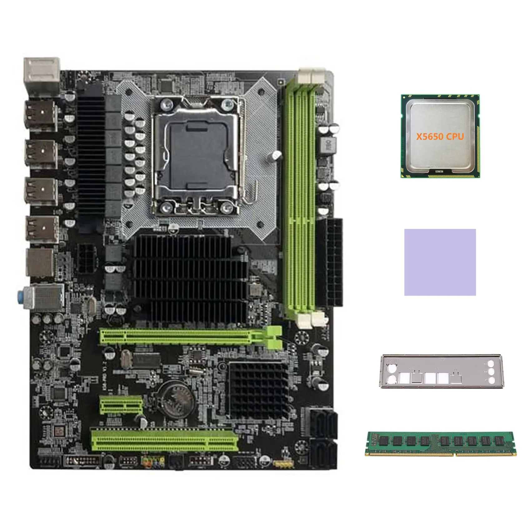 

Материнская плата X58 LGA1366, компьютерная материнская плата с поддержкой RX, графическая карта с процессором X5650 + DDR3 4 Гб 1066 МГц ОЗУ + термоподушка