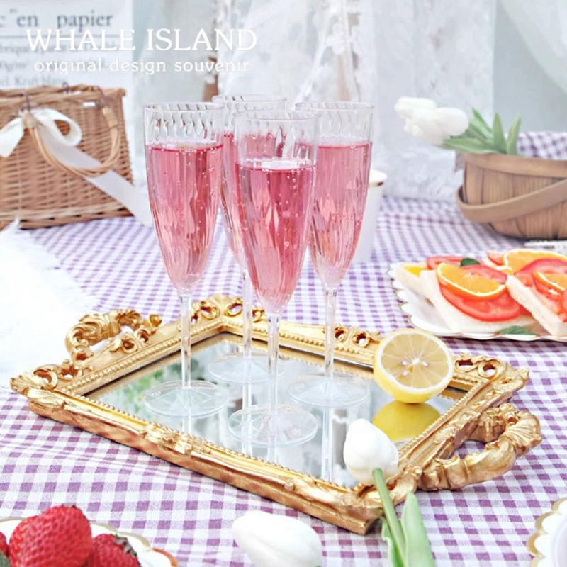 

1pc Champagne Flutes Disposable Plastic Transparent Champagne Glasses for Parties Glitter Clear Cup 210ml