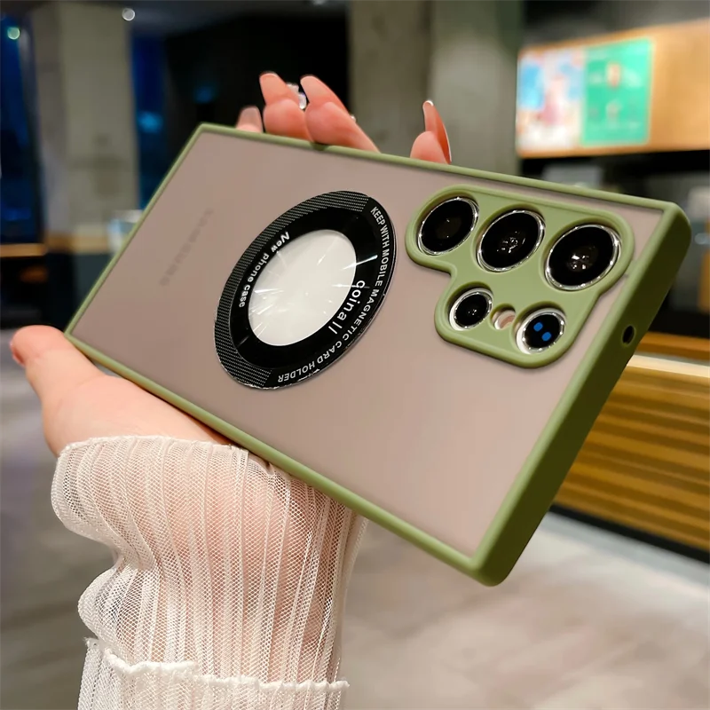 

Translucent Matte Armor Logo Hole Magnetic For Magsafe Case For Samsung Galaxy S23 Plus Ultra Wireless Charge Solid Bumper Cover