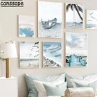 Плакат с пляжным пейзажем Чайка Холст Картина Пальма Художественная печать Лодка на стену искусство скандинавский настенный Декор Гостиная плакаты