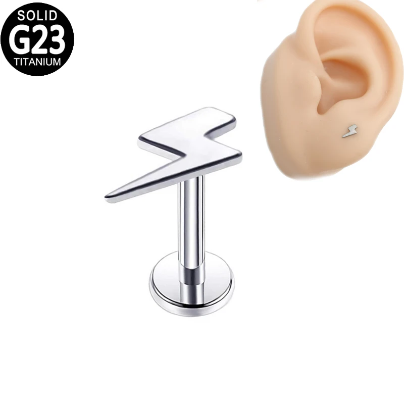 

G23 Titanium Labret Studs Lip Piercing Lightning Top Internal Thread Tragus Earring Ear Cartilage Labret Lip Ring Women Jewelry