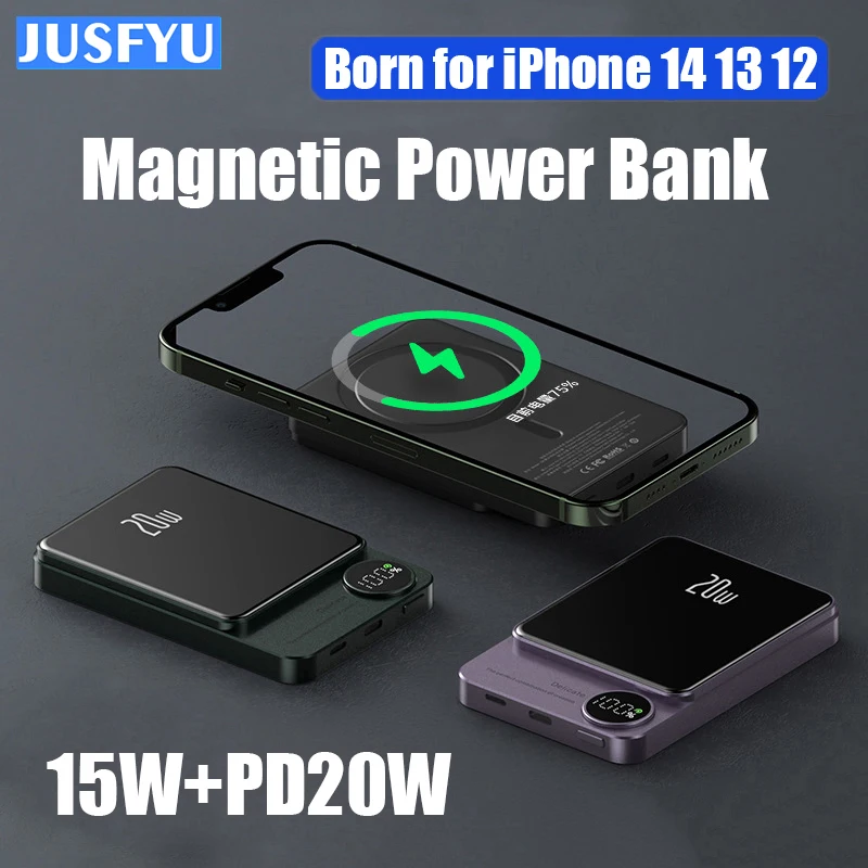 

10000mAh Magnetic Power Bank PD20W Magsafing Fast Charging External Battery For iPhone 15W Wireless Charge Powerbank For Huawei