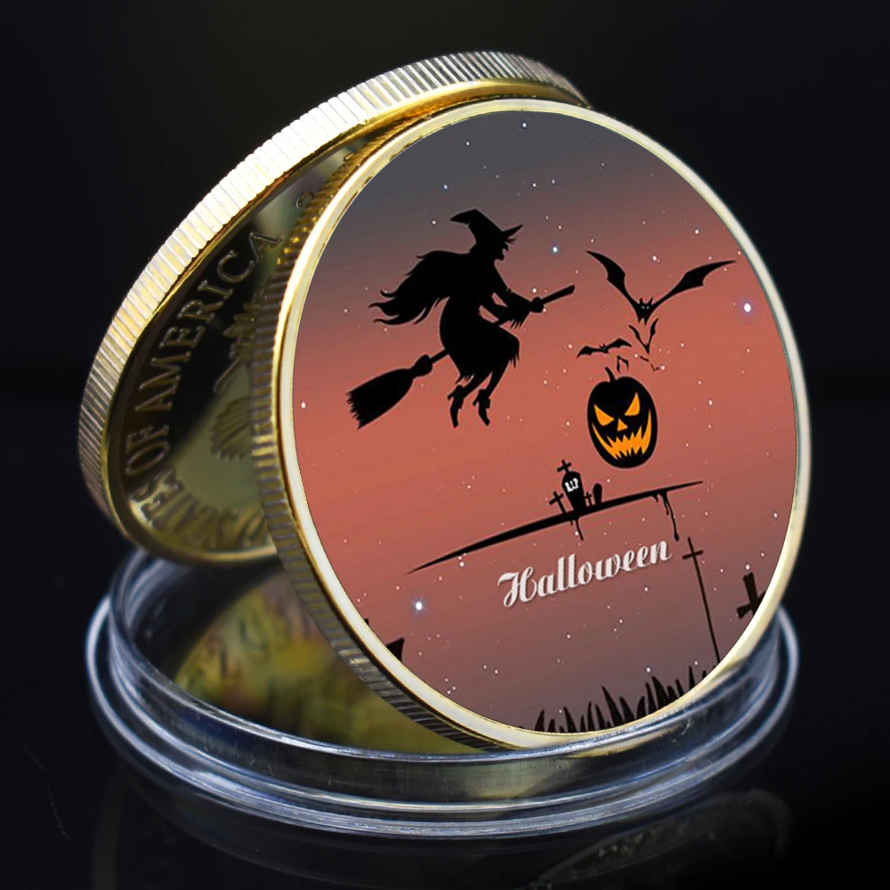Золотая монета на Хэллоуин ведьмы и тыквы памятные монеты для празднования