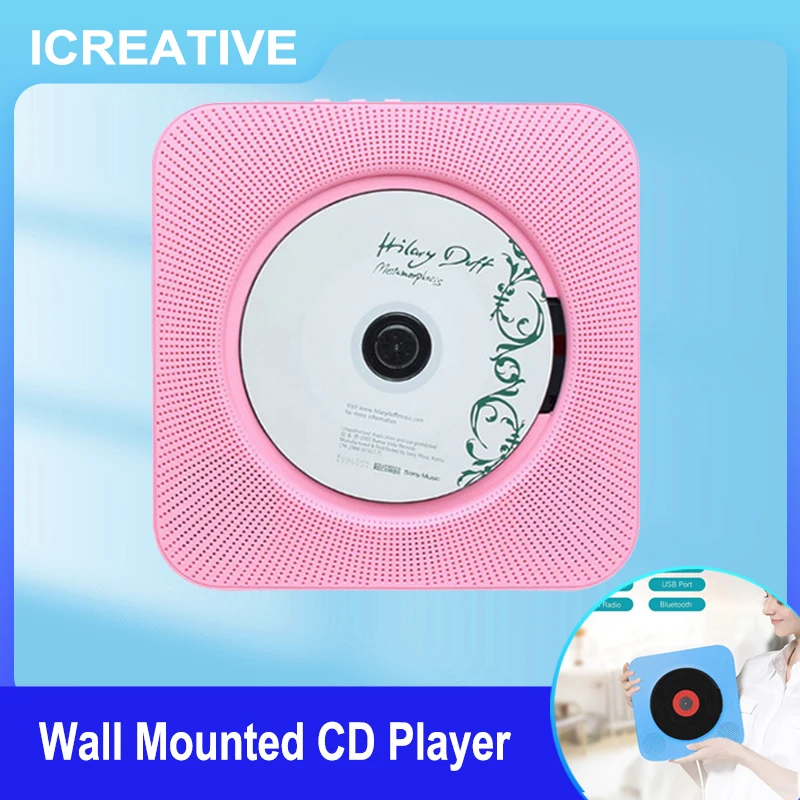 

ICREATIVE Wall Mounted CD Player Surround Sound FM Radio Bluetooth-compatible MP3 Music Player Remote Control Stereo Speaker