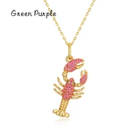 summer new crayfish pendant necklace s925 sterling silver shiny zircona necklace for girl women statement beach jewelry cn1296
