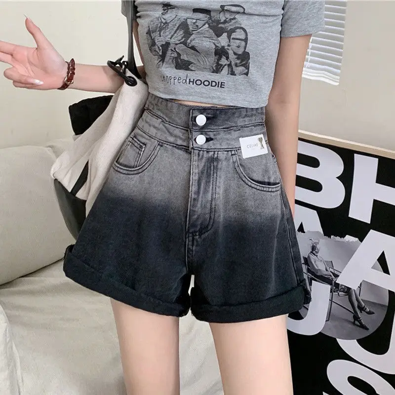 Summer New High Waist Gradient Hot Pants Loose Pockets Patchwork Simplicity Shorts Korean Trend Fashion Women Clothing