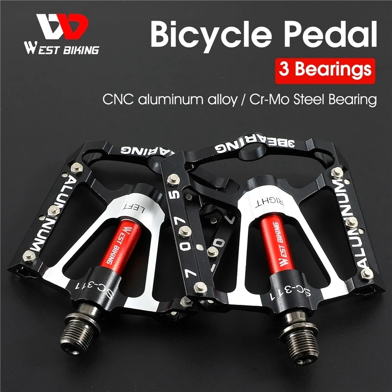 WEST BIKING 3 Bearings Bicycle Pedals Ultralight Anti-slip CNC BMX MTB Road Bike Pedal Cycling Sealed Bearing Bike Pedals