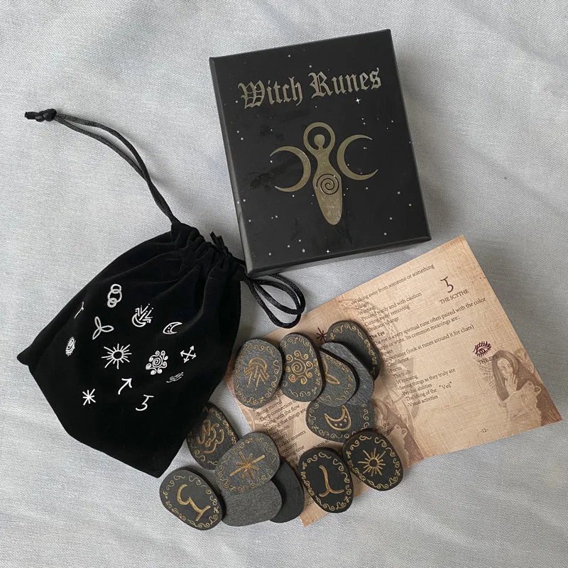 

Wood Runes Stone Set Witches Rune Set 14 PCS Engraved Rune Symbol for Meditation Divination Rune Stones Set with Storage Bag